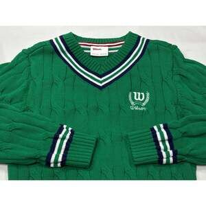 Vintage Wilson Youth XL 14-16 Westwood Tennis V-Neck Sweater Green White